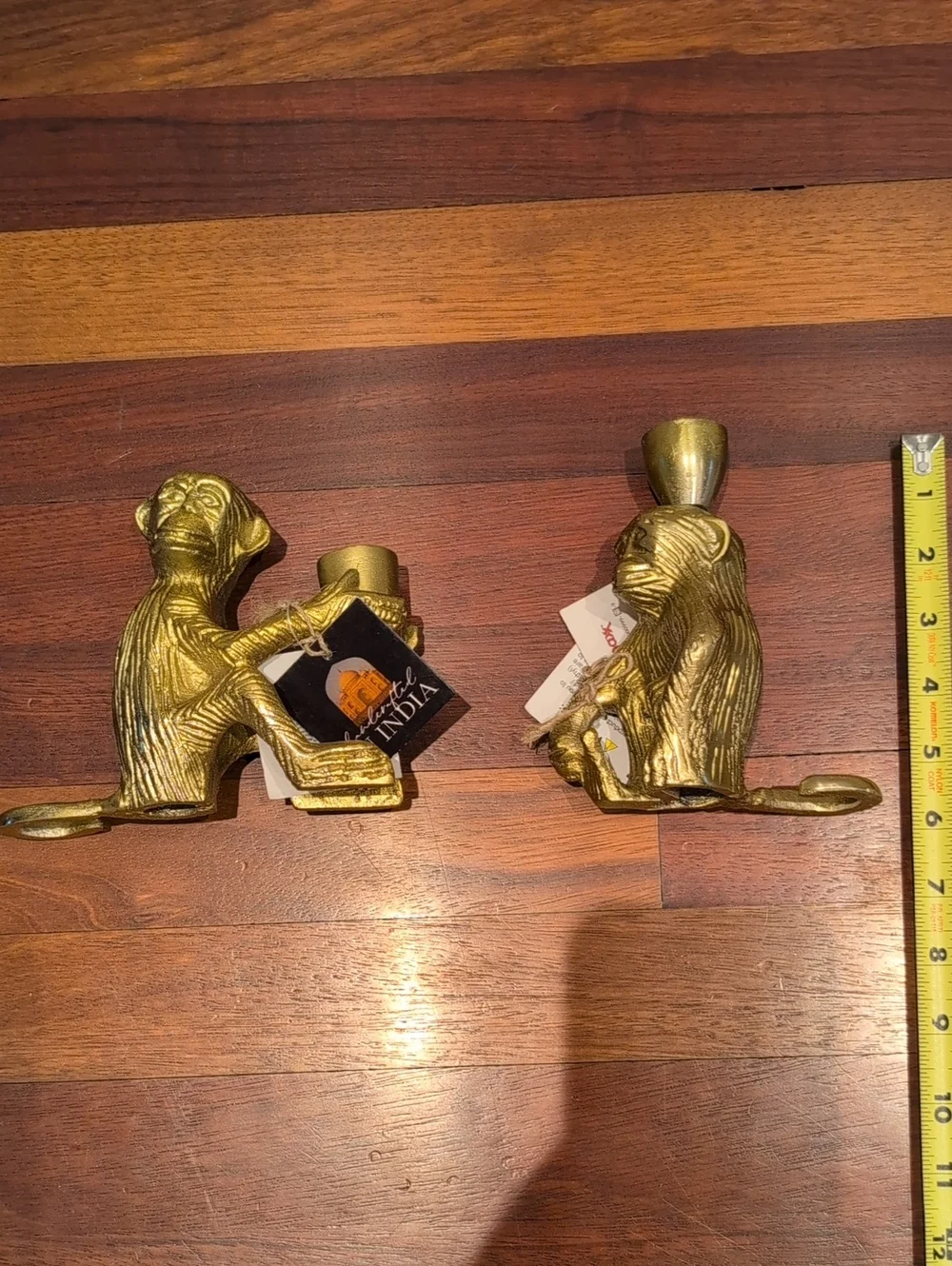 Set Of 2 Gold Colored Monkey Candle Holders